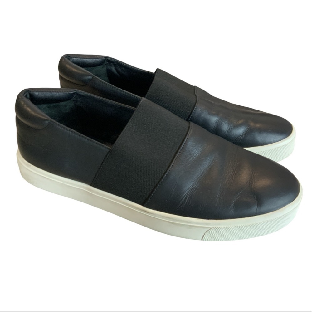 VINCE Comfort LEATHER CORBIN Slip On low top fashion Sneakers Black Shoes 7.5M
